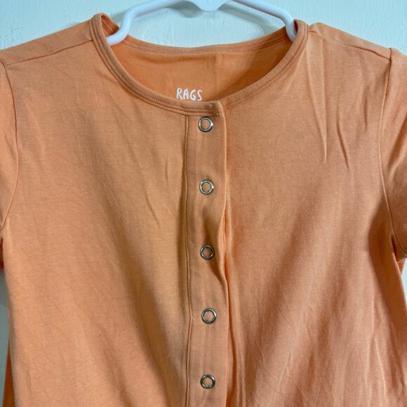 Rags Short Sleeve Henley Short Essentials Rag Romper OrangeSize 5/6 - Picture 2 of 4